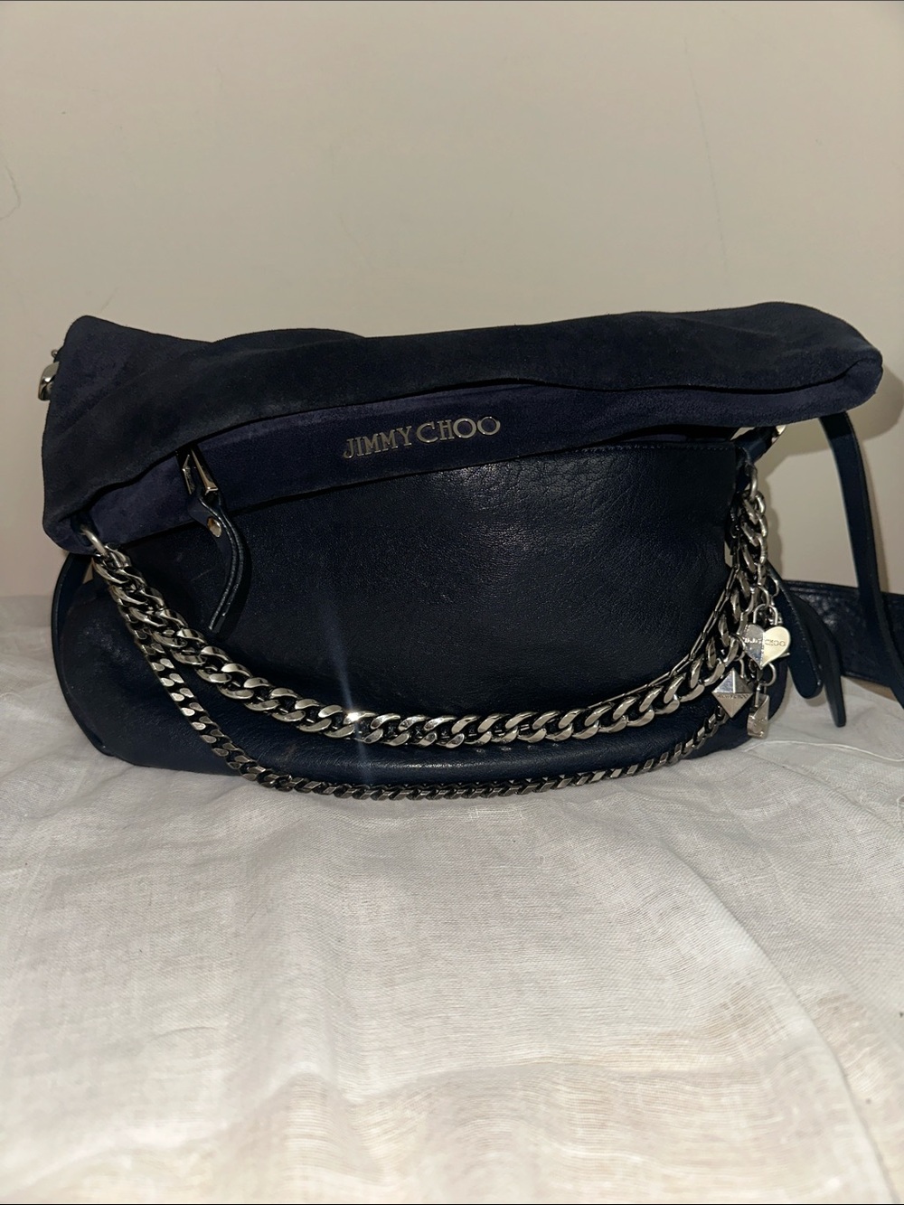 Rare Pristine Jimmy Choo Blue Leather Biker Chain Hobo Bag NWOT Intact COA Code